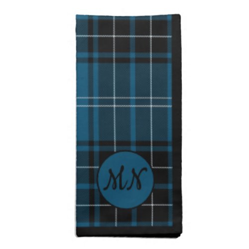 Monogram plaid blue pattern cloth napkin