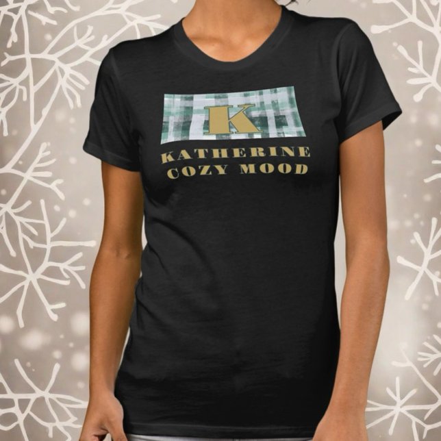 Monogram plaid festive white green gold name cozy  Tri-Blend shirt (Creator Uploaded)
