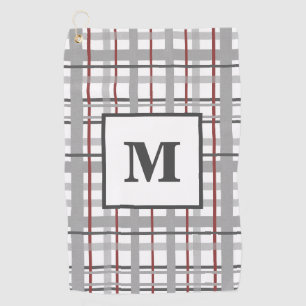 Monogram Plaid Gray Silver Red Gift For Him Golf Towel
