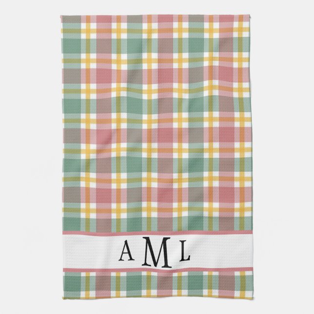 Monogram Plaid Kitchen Towel (Vertical)