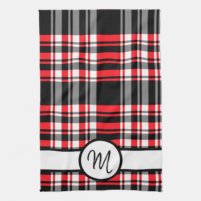 Monogram Plaid Kitchen Towel (Vertical)