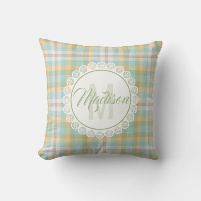 Monogram Plaid Pillow - Spring Colors {S2D10} (Front)