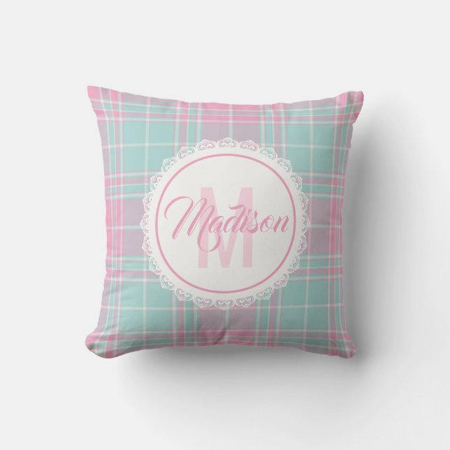 Monogram Plaid Pillow - Spring Colors {S2D15} (Front)