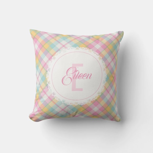 Monogram Plaid Pillow - Spring Colors {S2D20} (Front)