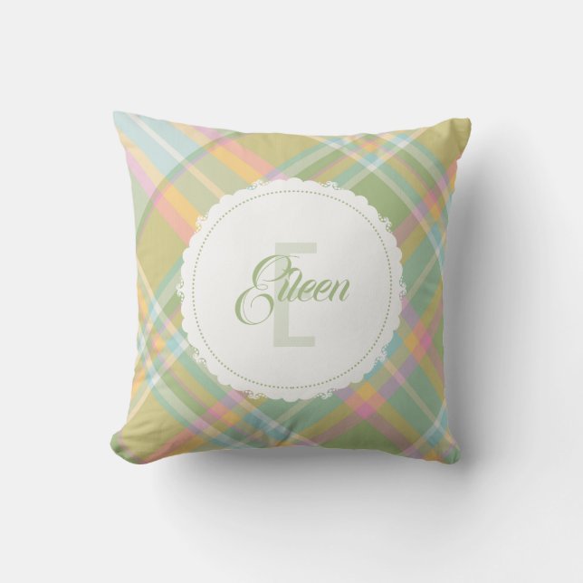 Monogram Plaid Pillow - Spring Colors {S2D23} (Front)