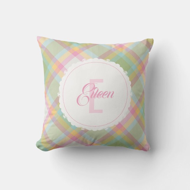 Monogram Plaid Pillow - Spring Colors {S2D24} (Front)