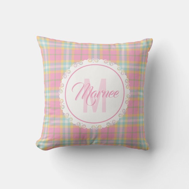 Monogram Plaid Pillow - Spring Colors {S2D5} (Front)