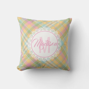Monogram Plaid Pillow - Spring Colors {S2D9}