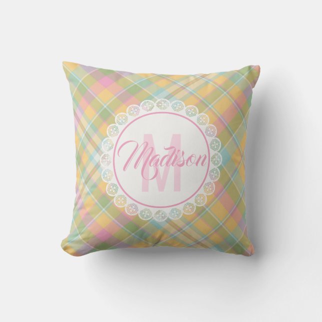 Monogram Plaid Pillow - Spring Colors {S2D9} (Front)