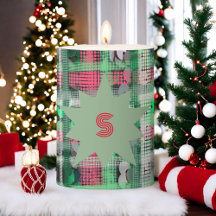 Monogram plaid red green gray white festive star