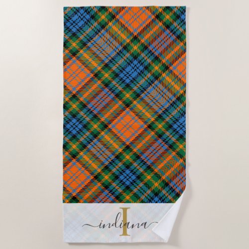 Monogram Plaid Rustic Clan Murray Tartan Custom Beach Towel