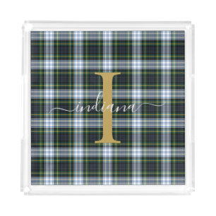 Monogram Plaid Rustic Green Mom Birthday Tartan Acrylic Tray
