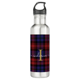 Monogram Plaid Script Tartan Rustic Stainless Steel Water Bottle