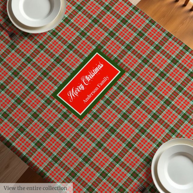 Monogram Plaid Tablecloth Red Green Christmas Chic (Monogram Plaid Tablecloth Red Green Christmas Chic)