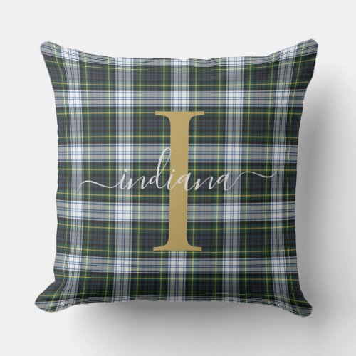 Monogram Plaid Tartan Rustic Green Mom Birthday Outdoor Pillow