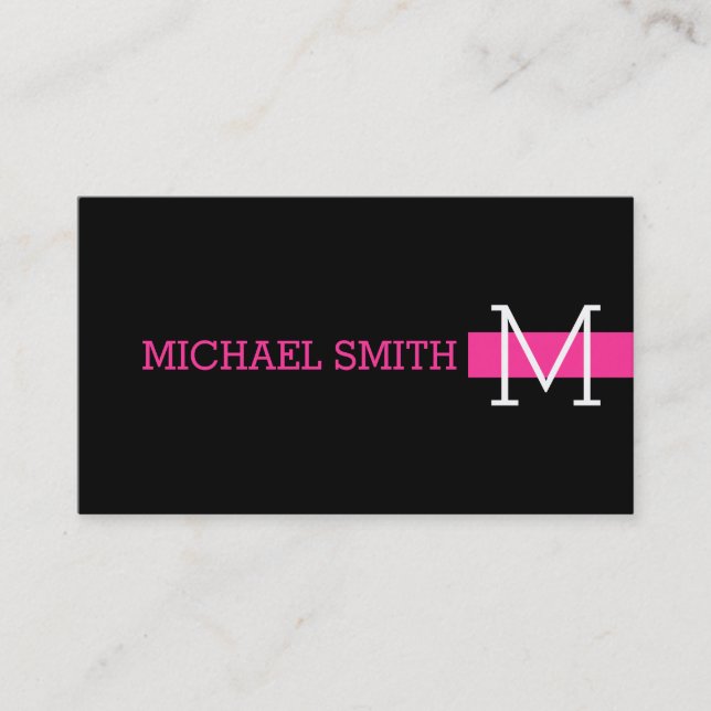 Monogram Plain Black Modern Hot Pink Business Card (Front)