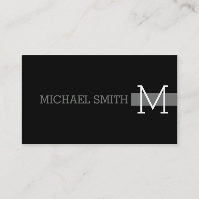 Monogram Plain Black Modern Nickel Business Card (Front)