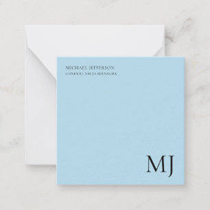 Monogram Plain Blue Trendy Business Note Card