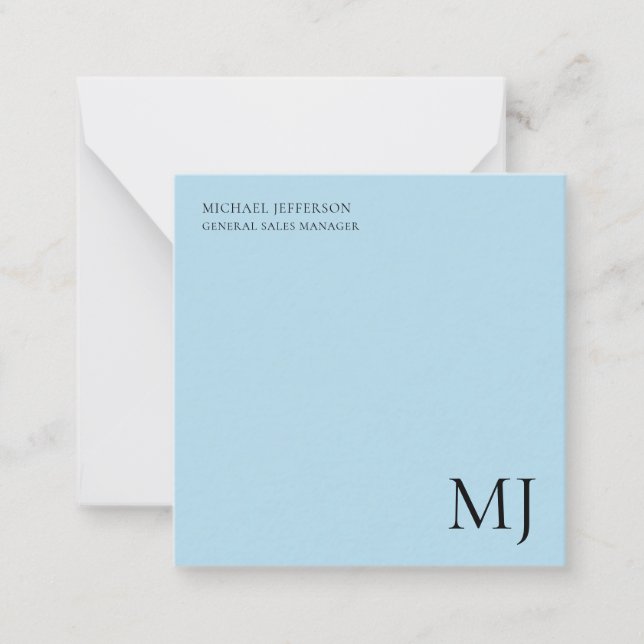 Monogram Plain Blue Trendy Business Note Card (Front)