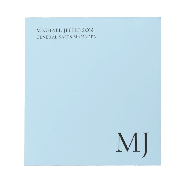 Monogram Plain Blue Trendy Business Notepad (Front)