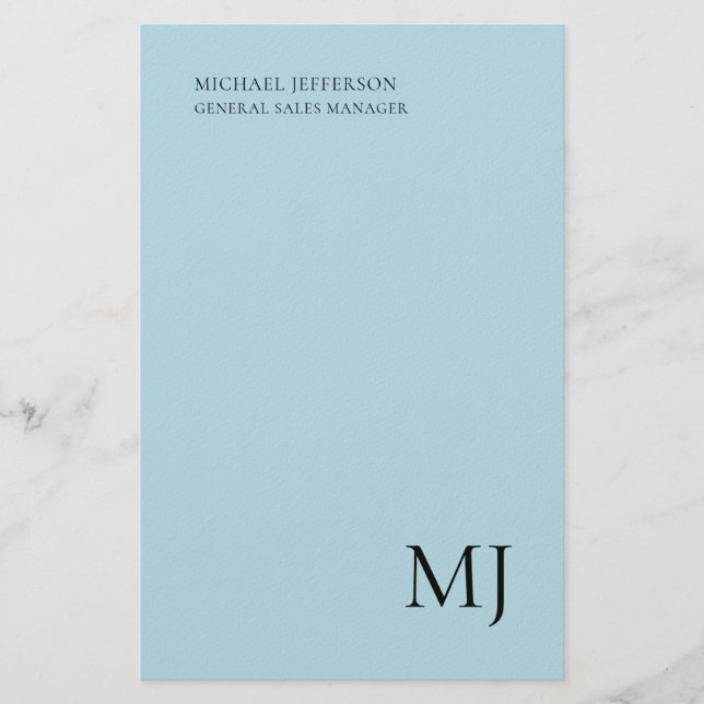 Monogram Plain Blue Trendy Business Stationery (Front)