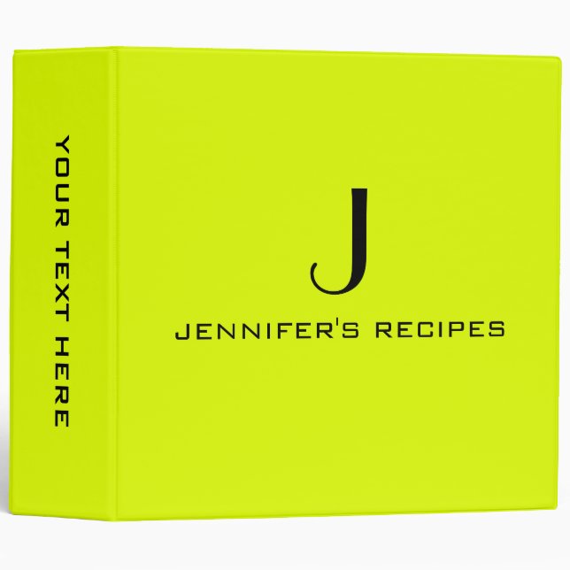 Monogram Plain Chartreuse Color 3 Ring Binder (Front/Spine)