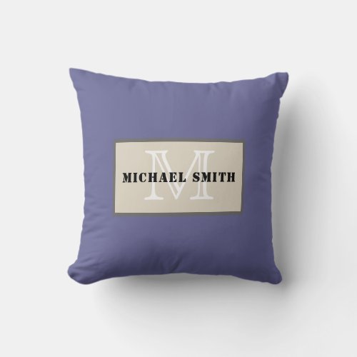 Monogram Plain Dark Blue_gray Background Throw Pillow