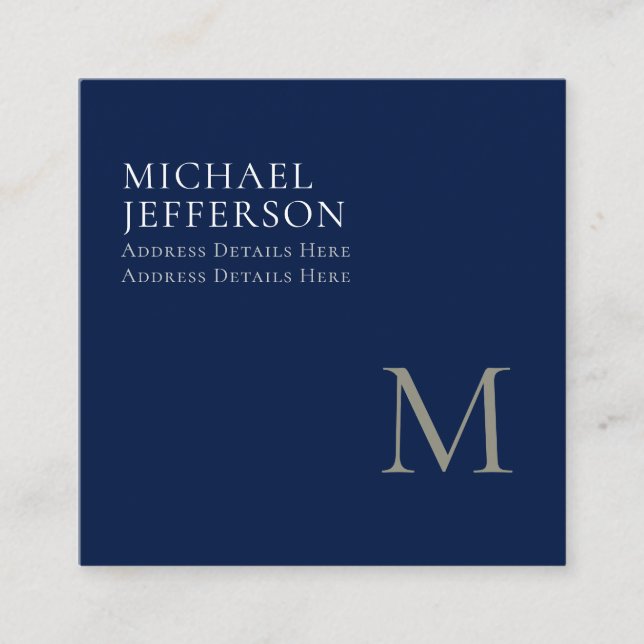 Monogram Plain Dark Blue Trendy Business Enclosure Card (Front)