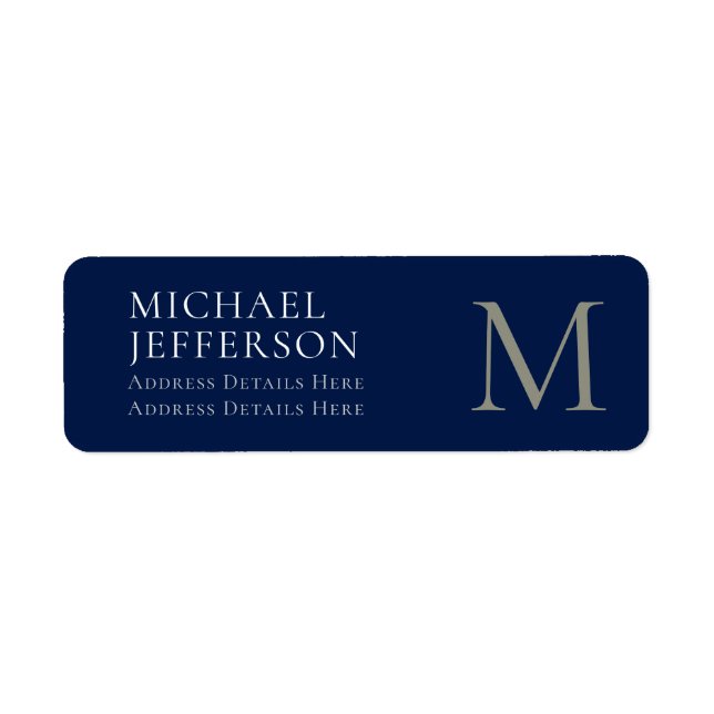 Monogram Plain Dark Blue Trendy Business Label (Front)