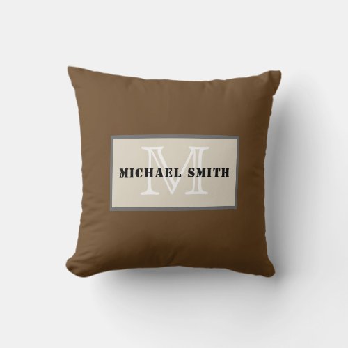 Monogram Plain Dark Brown Background Throw Pillow