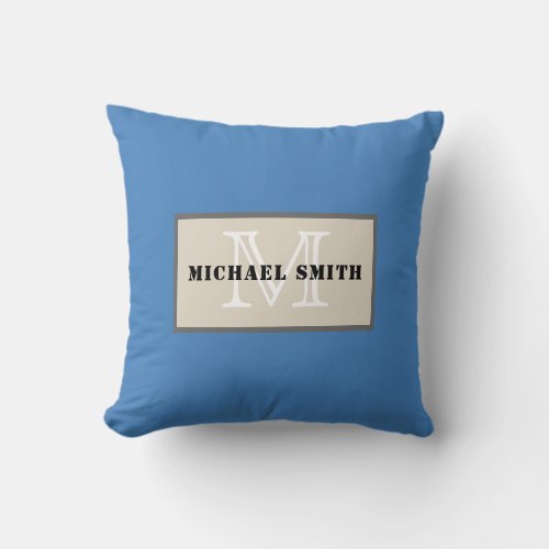 Monogram Plain Dark Cyan_blue Azure Background Throw Pillow