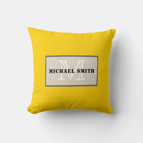 Monogram Plain Dark Cyber Yellow Background Throw Pillow