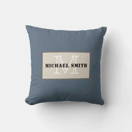 Monogram Plain Dark Electric Blue Background Throw Pillow