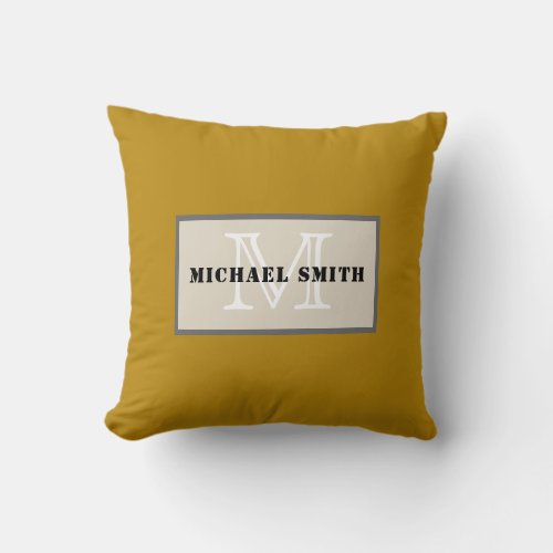 Monogram Plain Dark Goldenrod Background Throw Pillow