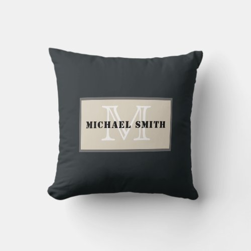 Monogram Plain Dark Gunmetal Background Throw Pillow