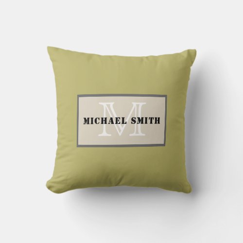 Monogram Plain Dark Khaki Background Throw Pillow