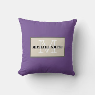 Monogram Plain Dark Lavender Background Throw Pillow