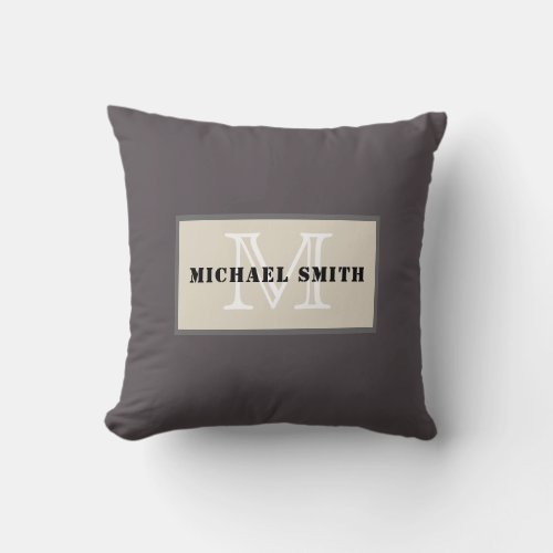 Monogram Plain Dark Liver Background Throw Pillow