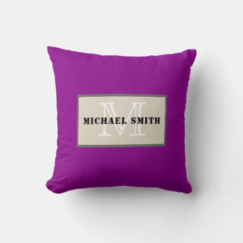 Monogram Plain Dark Magenta Background Throw Pillow