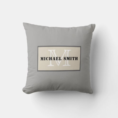 Monogram Plain Dark Medium Gray Background Throw Pillow