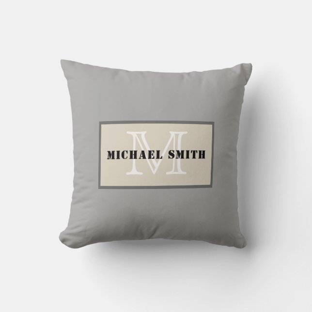 Monogram Plain Dark Medium Gray Background Throw Pillow (Front)