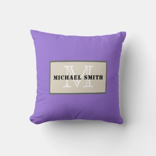 Monogram Plain Dark Pastel Purple Background Throw Pillow