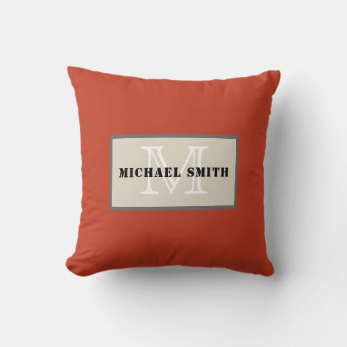 Monogram Plain Dark Pastel Red Background Throw Pillow