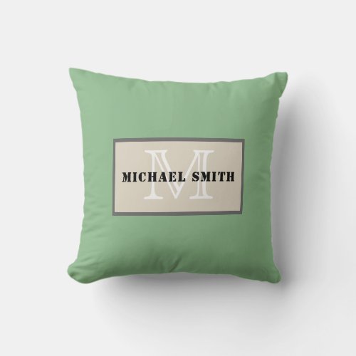 Monogram Plain Dark Sea Green Background Throw Pillow