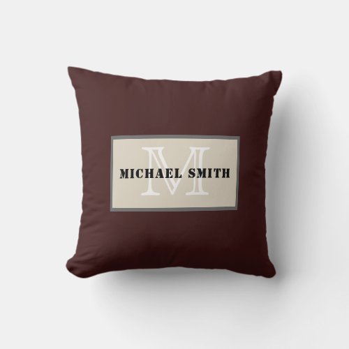 Monogram Plain Dark Sienna Background Throw Pillow