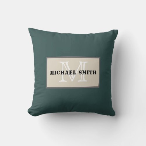 Monogram Plain Dark Slate Gray Background Throw Pillow