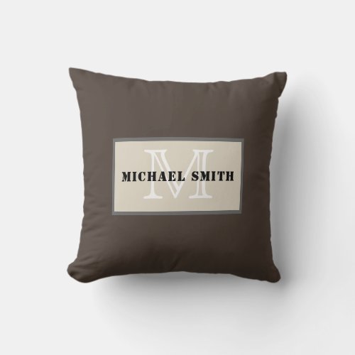 Monogram Plain Dark Taupe Background Throw Pillow