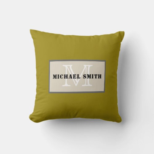 Monogram Plain Dark Yellow Background Throw Pillow