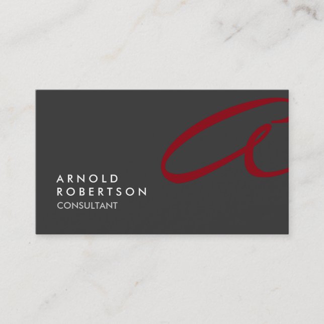 Monogram Plain Gray Red Trendy Business Card (Front)
