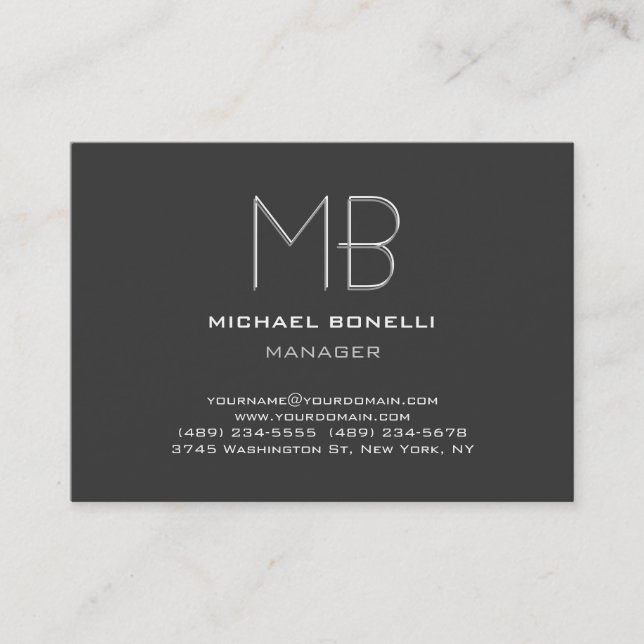 Monogram plain grey trendy stylish business card (Front)